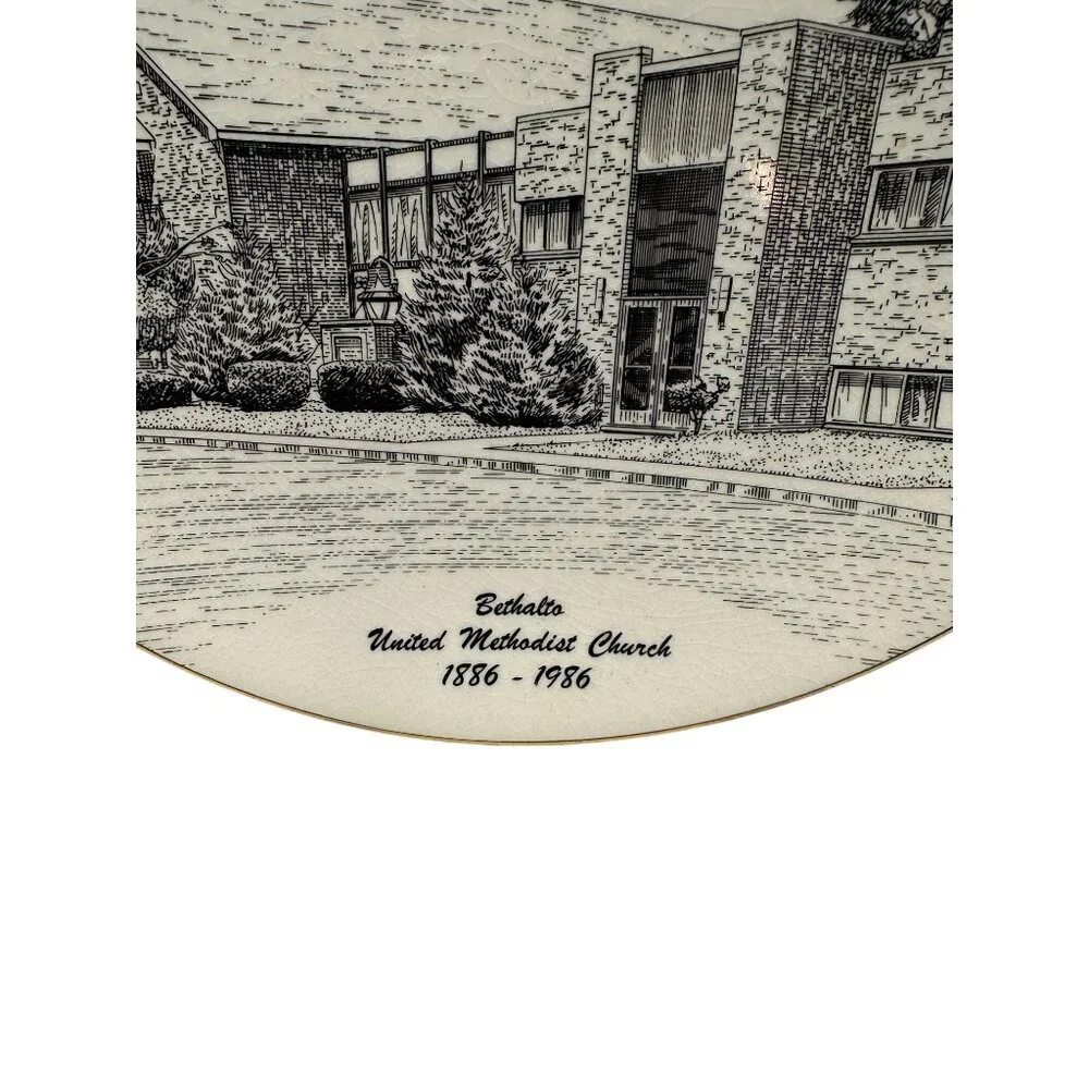 Bethalto United Methodist Church Centennial Plate 1886-1986 Gold Trim Display